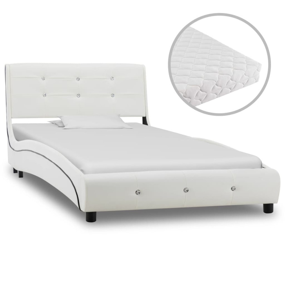 vidaXL Bed met matras kunstleer wit 90x200 cm afbeelding 1
