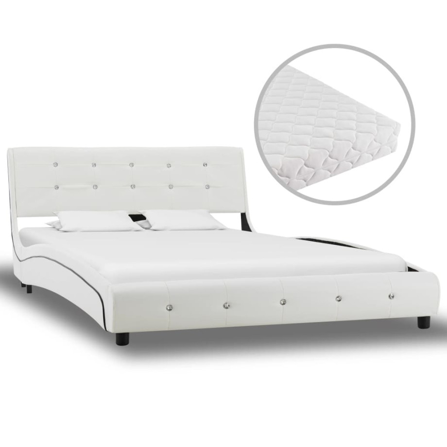 vidaXL Bed met matras kunstleer wit 120x200 cm afbeelding 1