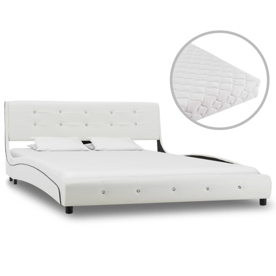 vidaXL Bed met matras kunstleer wit 140x200 cm afbeelding 1