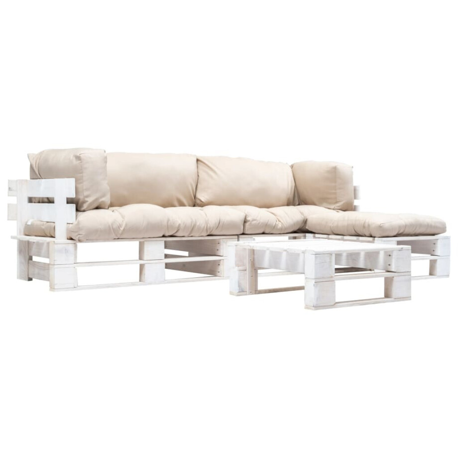 vidaXL 4-delige Loungeset pallet met zandkleurige kussens hout afbeelding 1