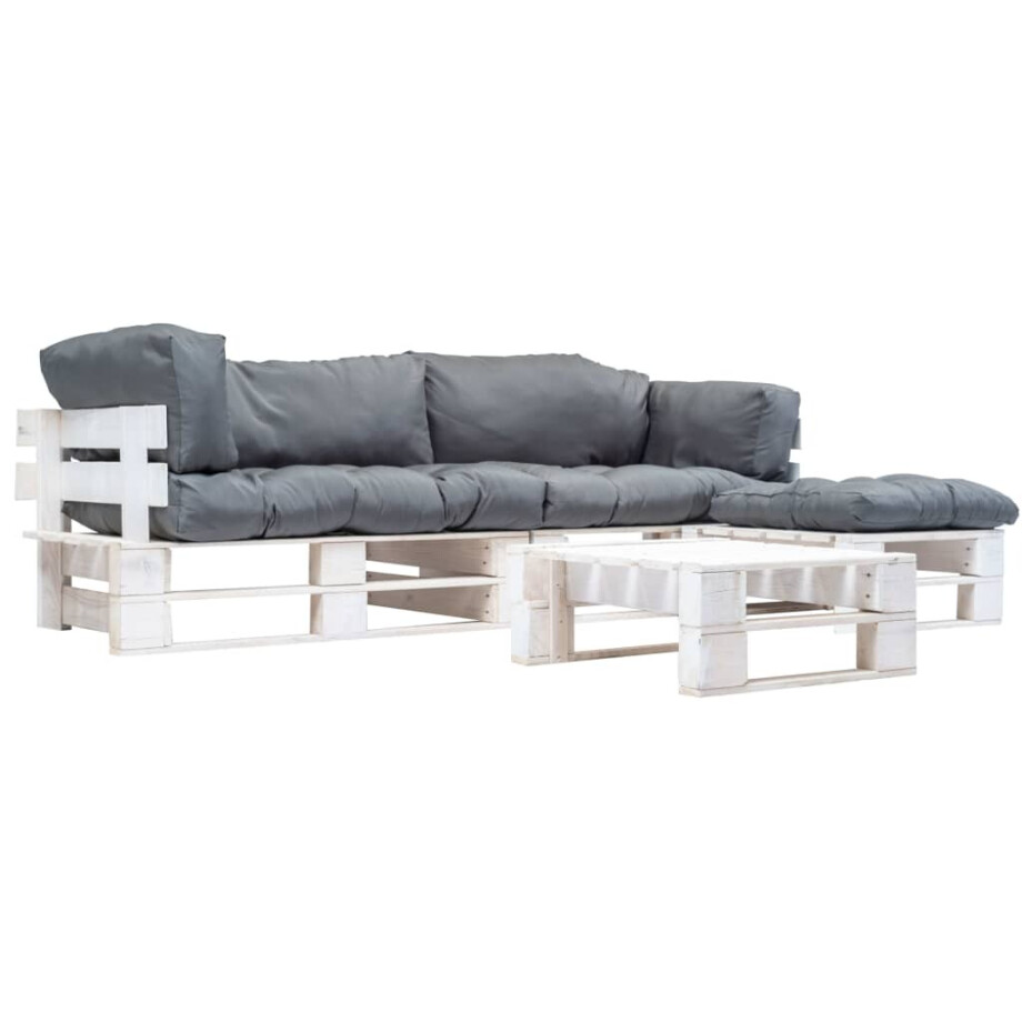 vidaXL 4-delige Loungeset pallet met grijze kussens hout vidaXL 4-delige Loungeset pallet met grijze kussens hout afbeelding 1