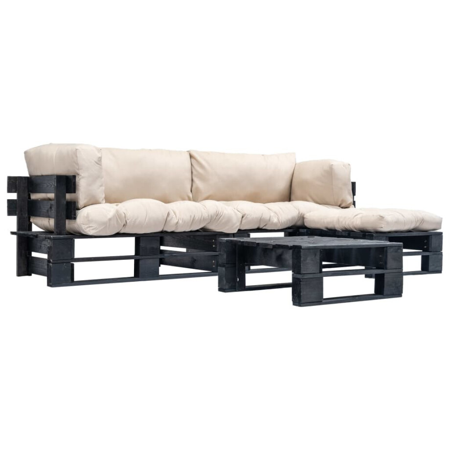 vidaXL 4-delige Loungeset pallet met zandkleurige kussens hout afbeelding 1