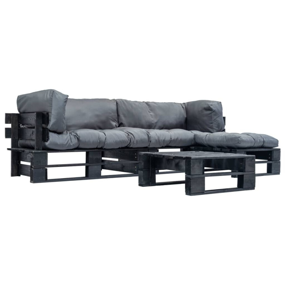 vidaXL 4-delige Loungeset pallet met grijze kussens hout vidaXL 4-delige Loungeset pallet met grijze kussens hout afbeelding 1