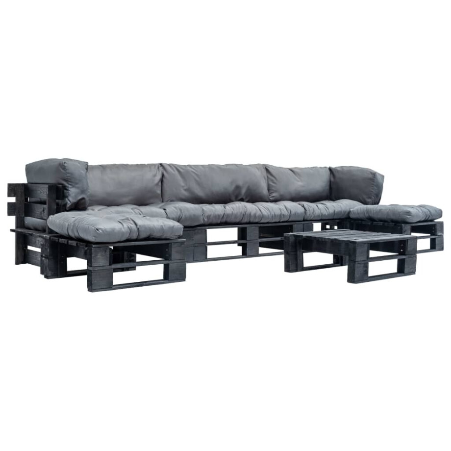 vidaXL 6-delige Loungeset pallet met grijze kussens hout afbeelding 1