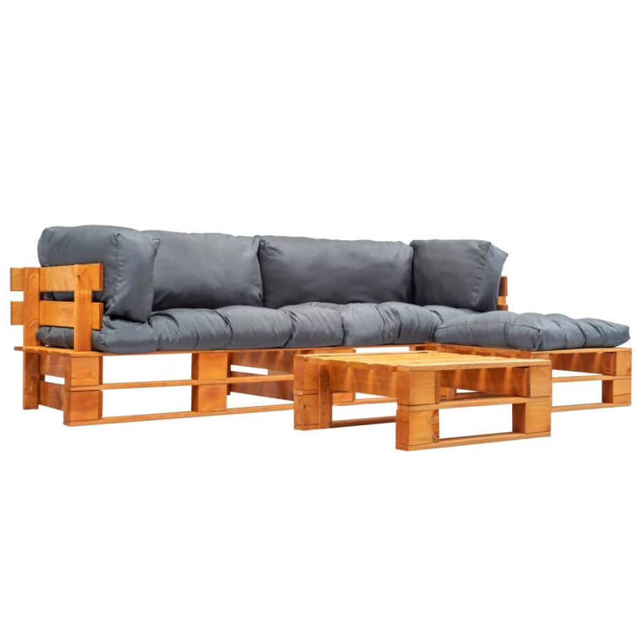 vidaXL 4-delige Loungeset pallet met grijze kussens hout afbeelding 1