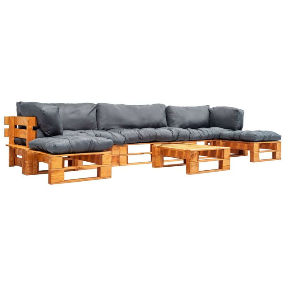 vidaXL 6-delige Loungeset pallet met grijze kussens hout afbeelding 1