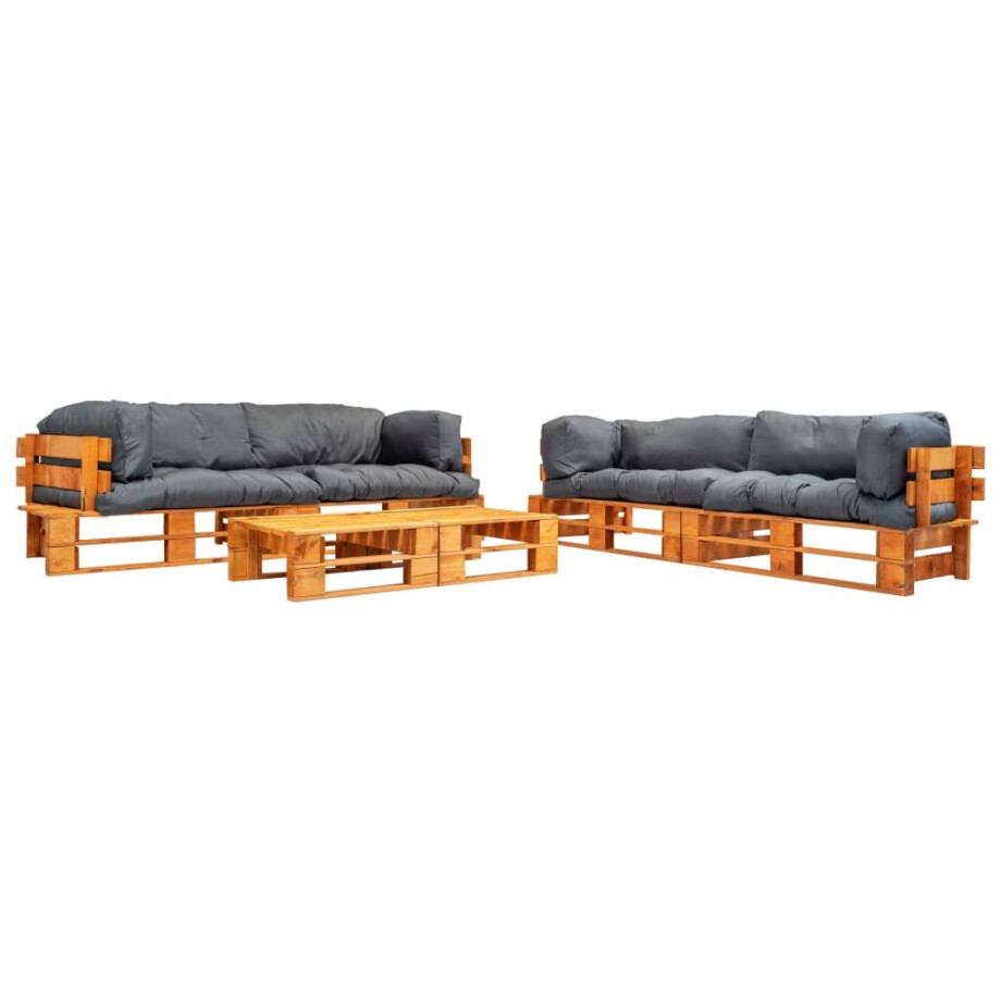 vidaXL 6-delige Loungeset pallet met grijze kussens hout afbeelding 1