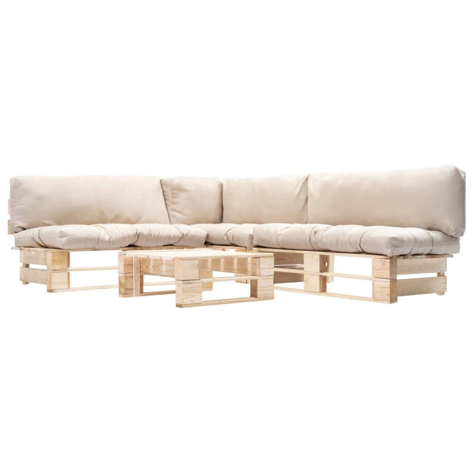 vidaXL 4-delige Loungeset pallet met zandkleurige kussens hout afbeelding 1