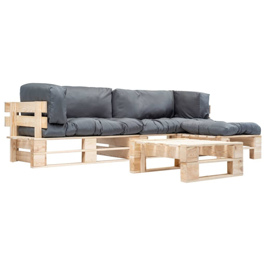 vidaXL 4-delige Loungeset pallet met grijze kussens hout afbeelding 1