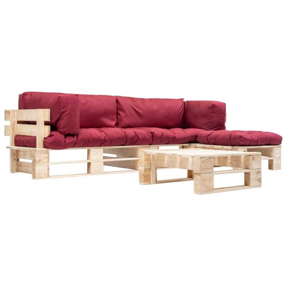 vidaXL 4-delige Loungeset pallet met rode kussens hout afbeelding 1
