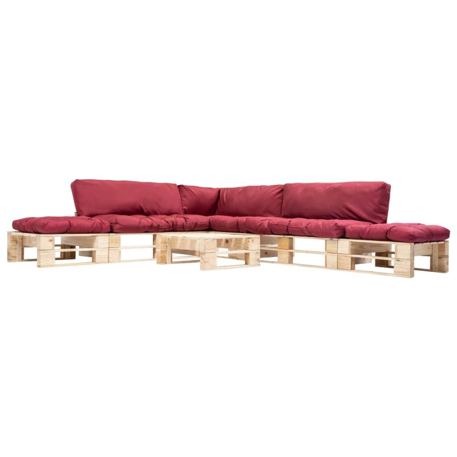 vidaXL 6-delige Loungeset pallet met rode kussens hout vidaXL 6-delige Loungeset pallet met rode kussens hout afbeelding 1