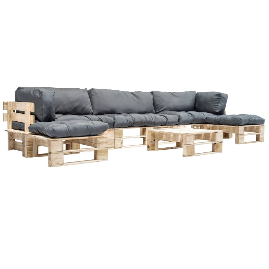 vidaXL 6-delige Loungeset pallet met grijze kussens hout afbeelding 1