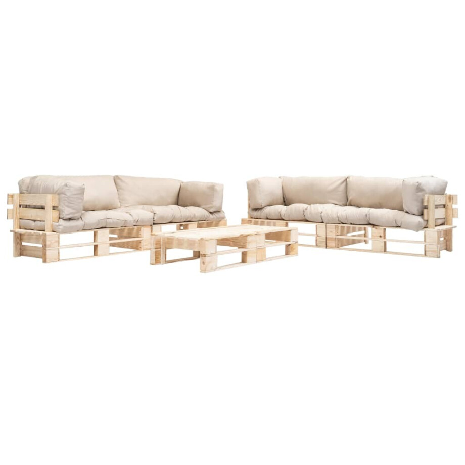 vidaXL 6-delige Loungeset pallet met zandkleurige kussens hout afbeelding 1