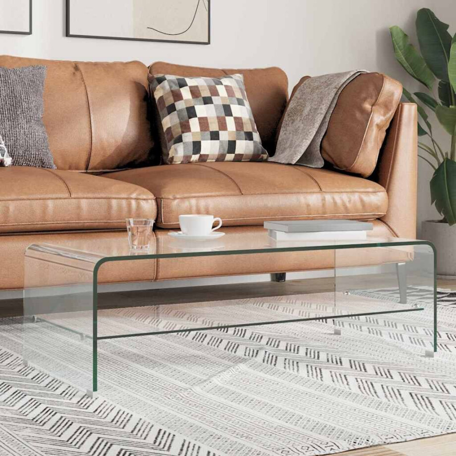 vidaXL Salontafel 98x45x31 cm gehard glas transparant afbeelding 1