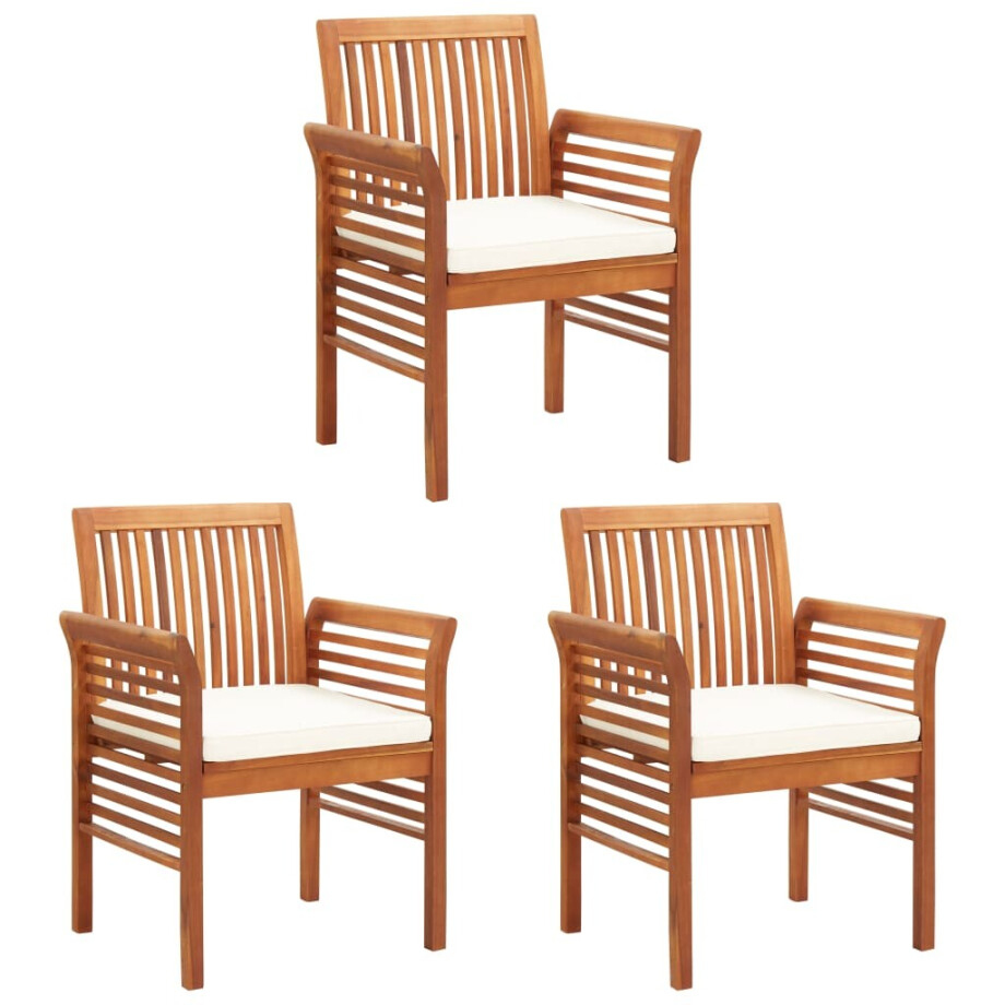 vidaXL Tuinstoelen 3 st met kussens massief acaciahout afbeelding 1