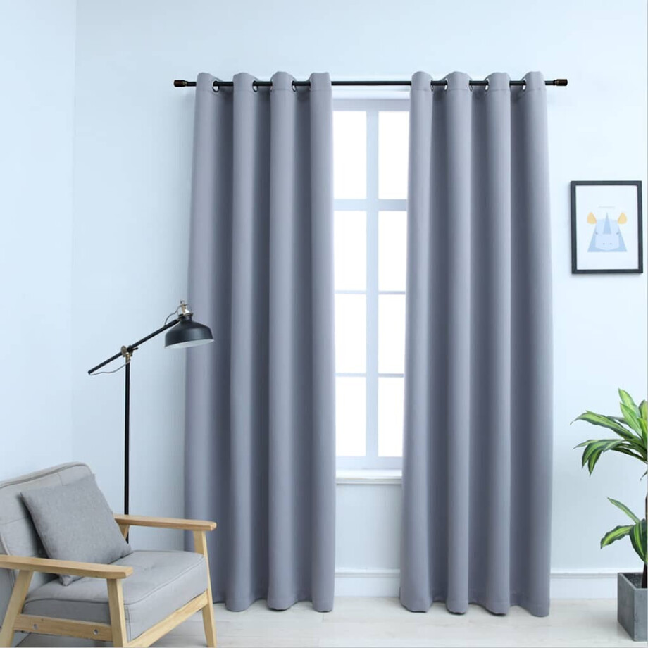 vidaXL Gordijn verduisterend met metalen ringen 2 st 140x245 cm grijs afbeelding 1