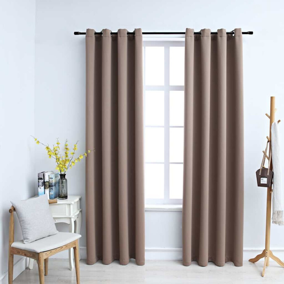 vidaXL Gordijn verduisterend met metalen ringen 2 st 140x225 cm taupe afbeelding 1