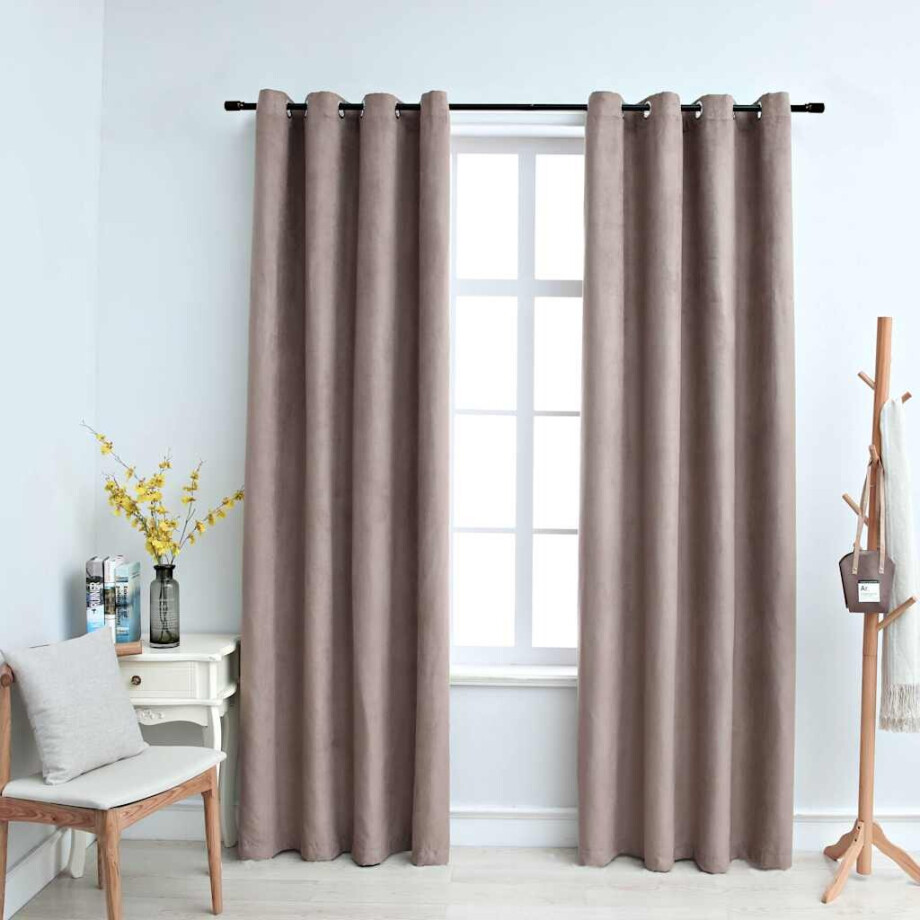 vidaXL Gordijn verduisterend met metalen ringen 2 st 140x175 cm taupe afbeelding 1