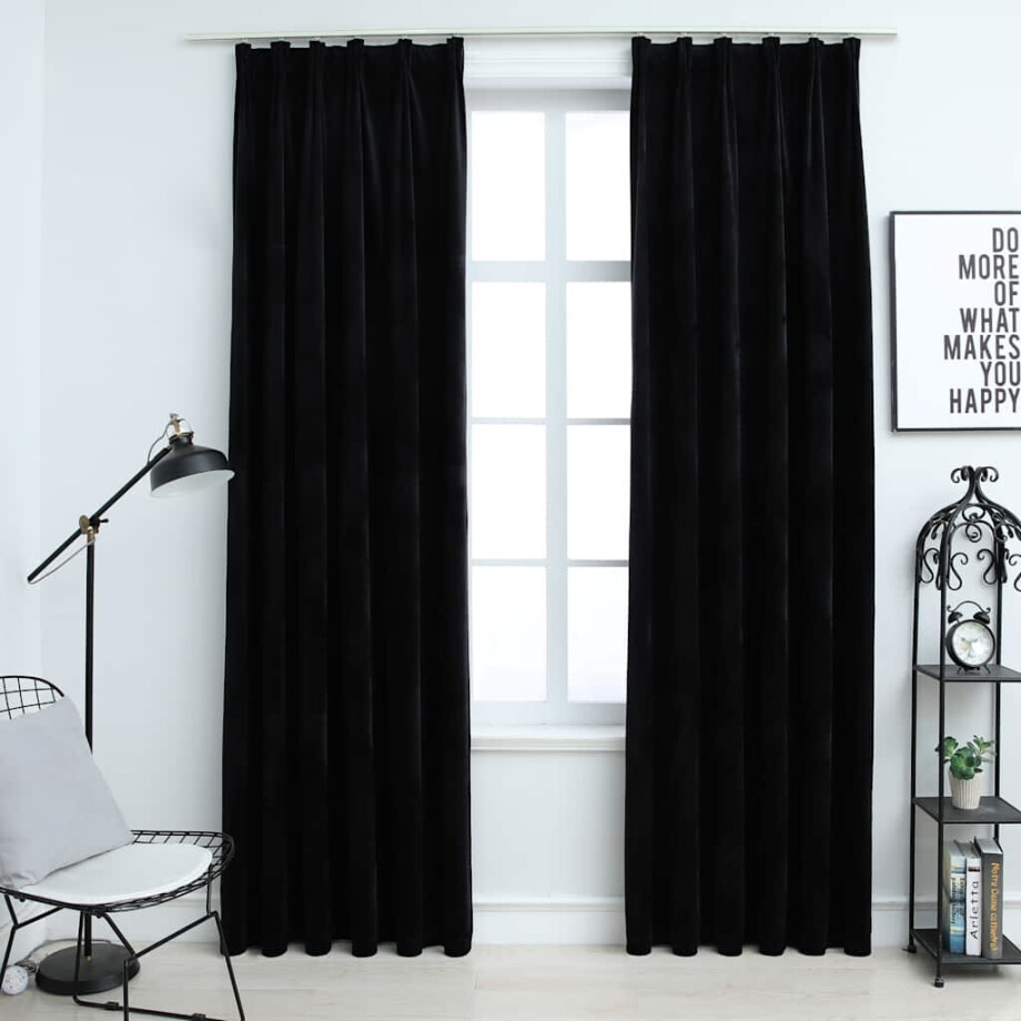 vidaXL Gordijnen verduisterend 2 st met haken 140x175 cm fluweel zwart afbeelding 1