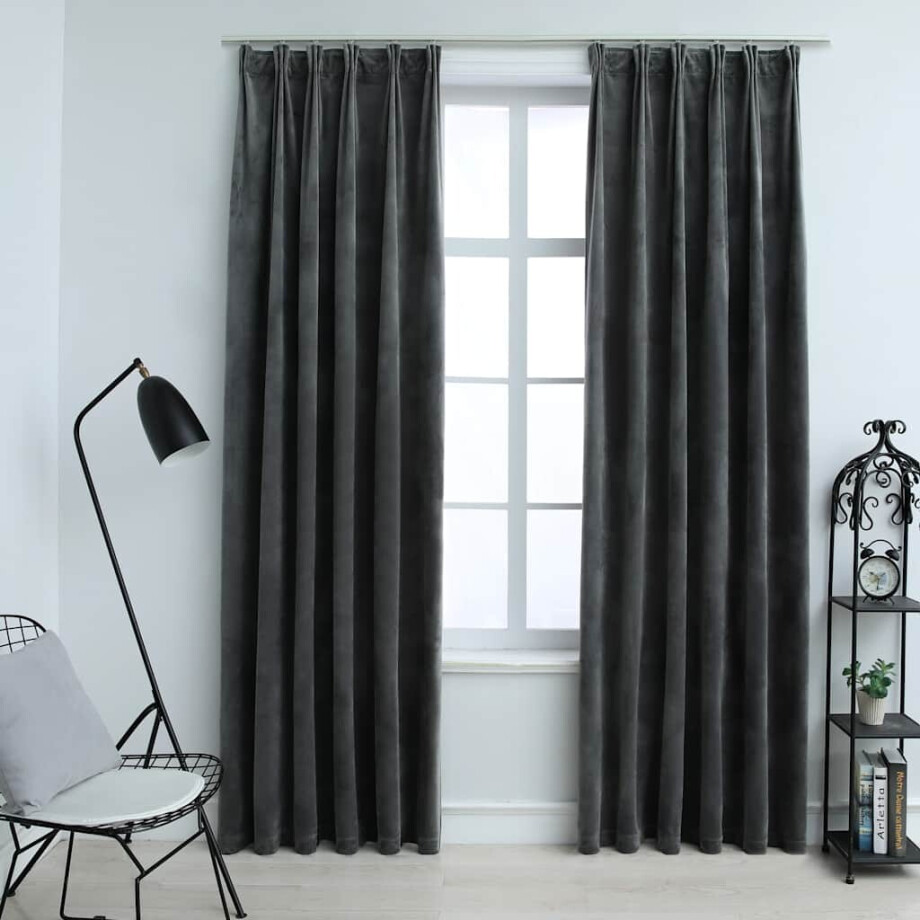 vidaXL Gordijnen verduisterend 2 st met haken 140x225 cm fluweel antraciet afbeelding 1
