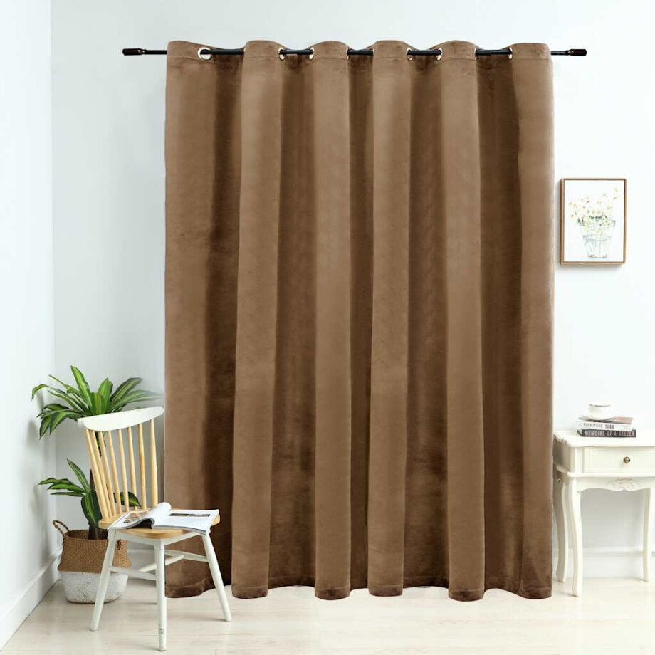 vidaXL Gordijn verduisterend met ringen 290x245 cm fluweel beige afbeelding 1
