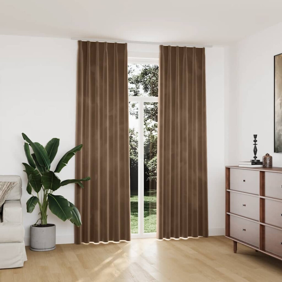 vidaXL Gordijnen verduisterend 2 st met haken 140x245 cm fluweel beige afbeelding 1