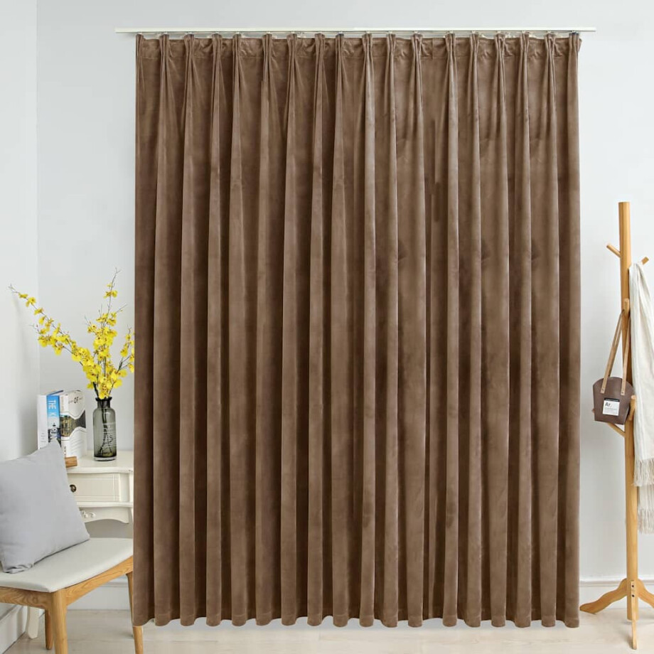 vidaXL Gordijn verduisterend met haken 290x245 cm fluweel beige afbeelding 1
