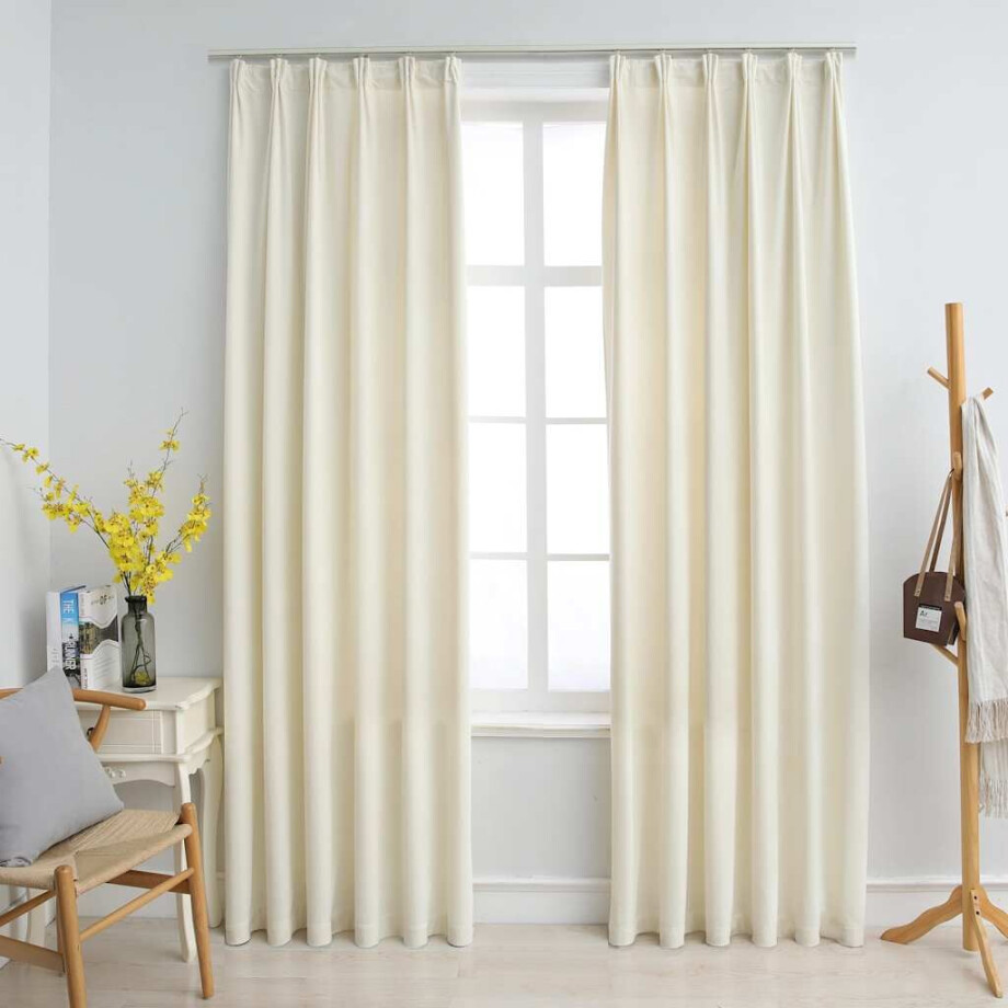 vidaXL Gordijnen verduisterend 2 st met haken 140x175 cm fluweel crème afbeelding 1