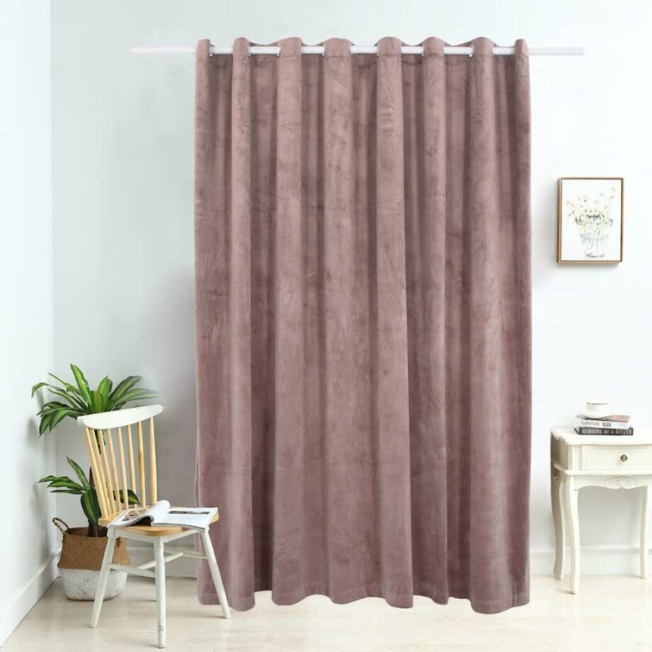 vidaXL Gordijn verduisterend met ringen 290x245 cm fluweel antiekroze afbeelding 1
