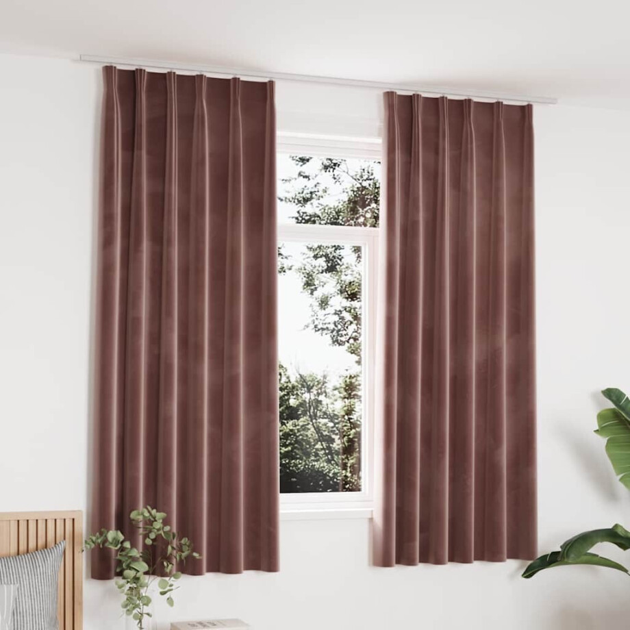vidaXL Gordijnen verduisterend 2 st met haken 140x175 cm fluweel roze afbeelding 1