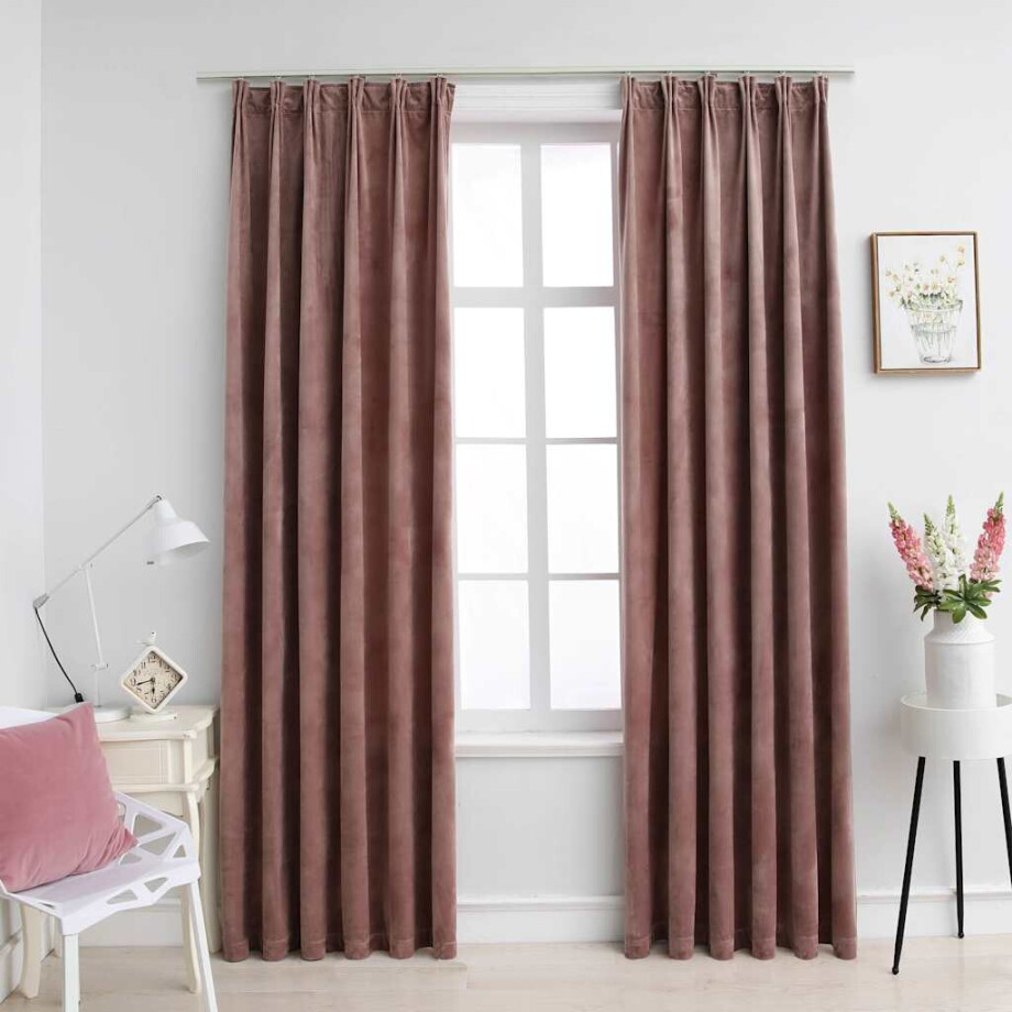 vidaXL Gordijnen verduisterend 2 st met haken 140x245 cm fluweel roze afbeelding 1