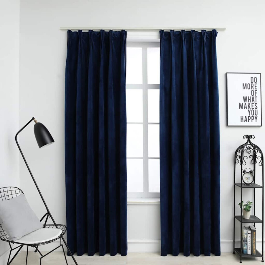 vidaXL Gordijnen verduisterend 2 st met haken 140x245 cm fluweel blauw afbeelding 1
