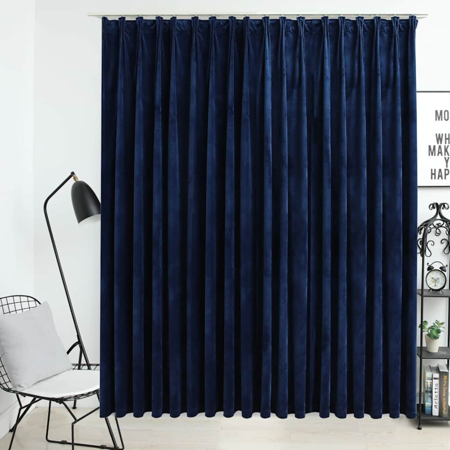 vidaXL Gordijn verduisterend met haken 290x245 cm fluweel blauw afbeelding 1