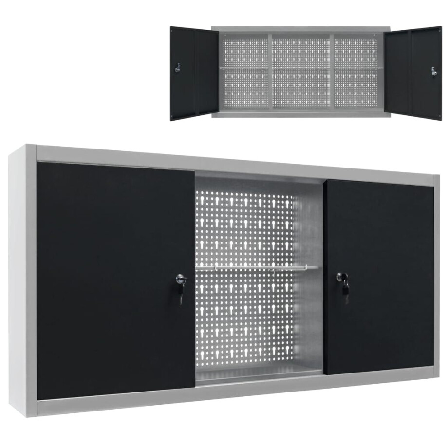 vidaXL Gereedschapskast voor aan de wand metaal grijs en zwart vidaXL Gereedschapskast voor aan de wand metaal grijs en zwart afbeelding 1