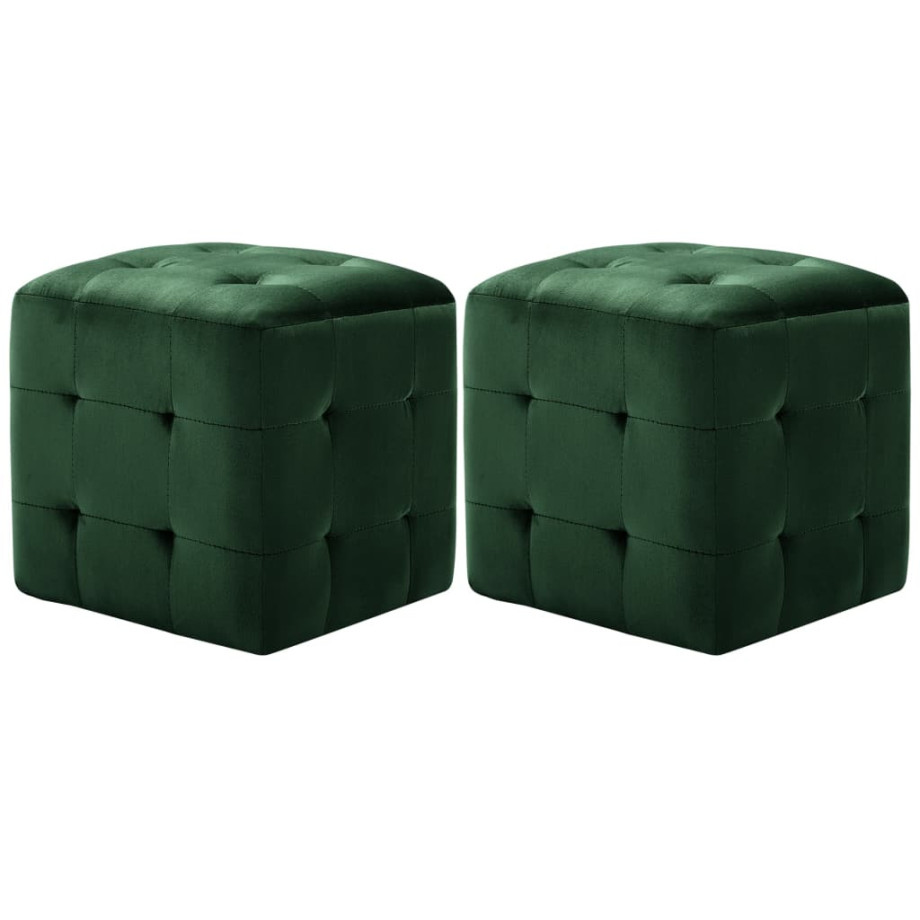 vidaXL Poef 2 st 30x30x30 cm fluweel groen afbeelding 1