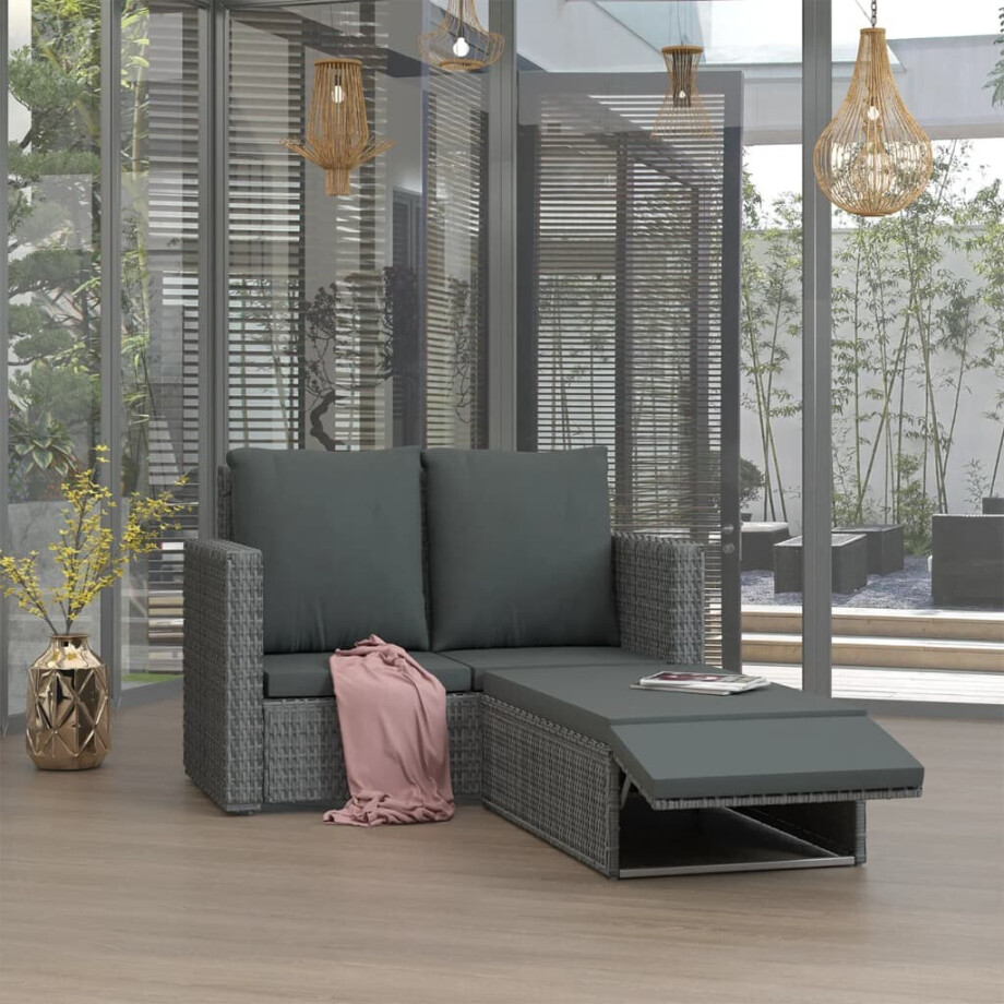 vidaXL 2-delige Loungeset met kussens poly rattan grijs afbeelding 1