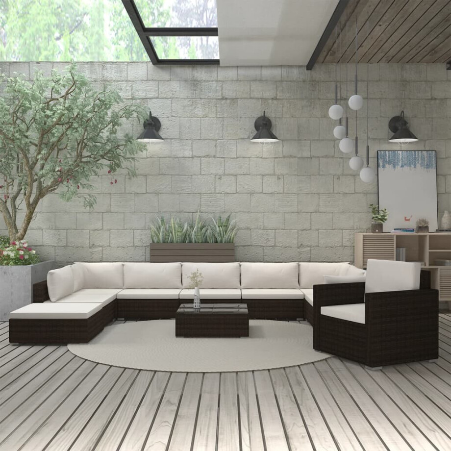 vidaXL 11-delige Loungeset met kussens poly rattan bruin afbeelding 1