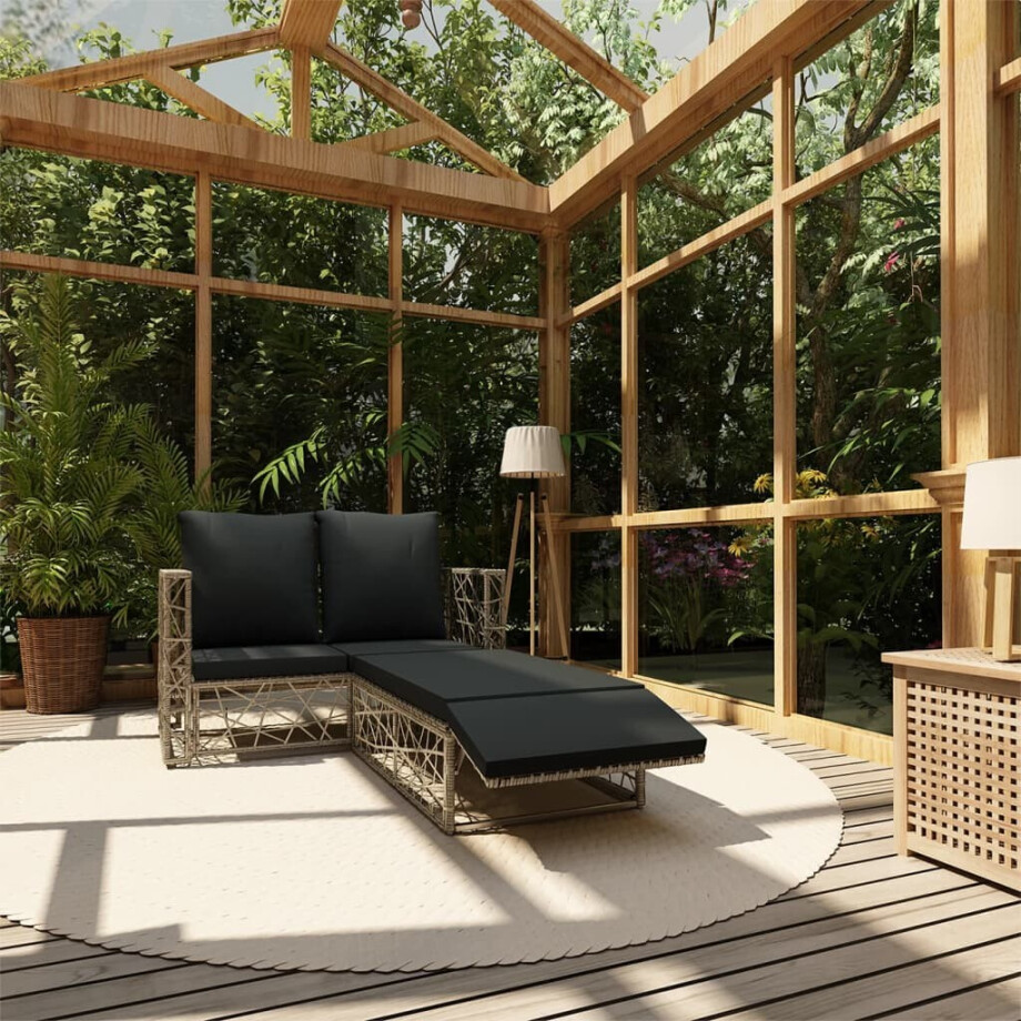 vidaXL 2-delige Loungeset met kussens poly rattan grijs vidaXL 2-delige Loungeset met kussens poly rattan grijs afbeelding 1