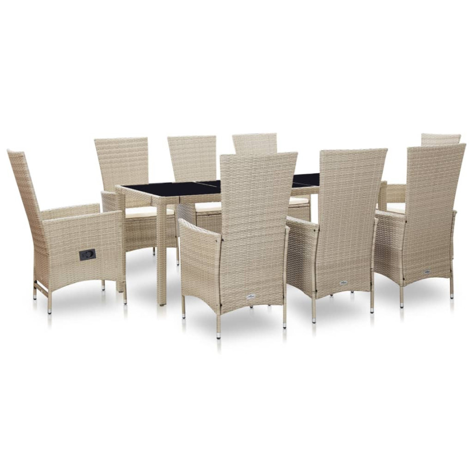 vidaXL 9-delige Tuinset met kussens poly rattan beige afbeelding 1