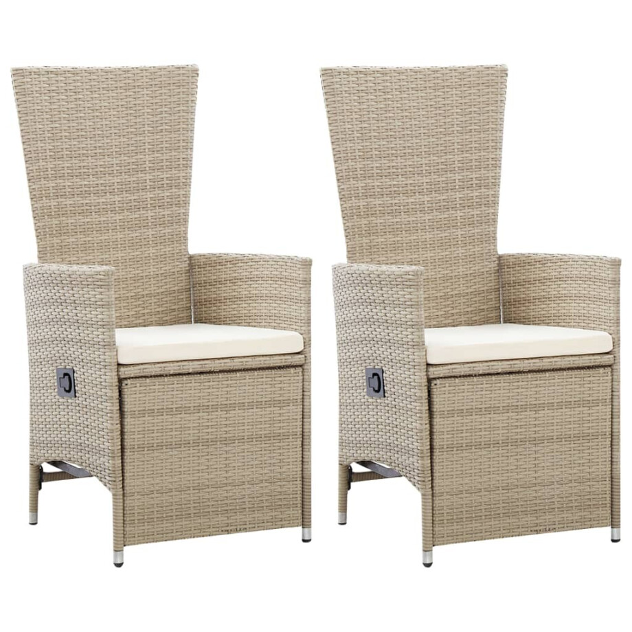 vidaXL Tuinstoelen 2 st verstelbaar met kussens poly rattan beige afbeelding 1