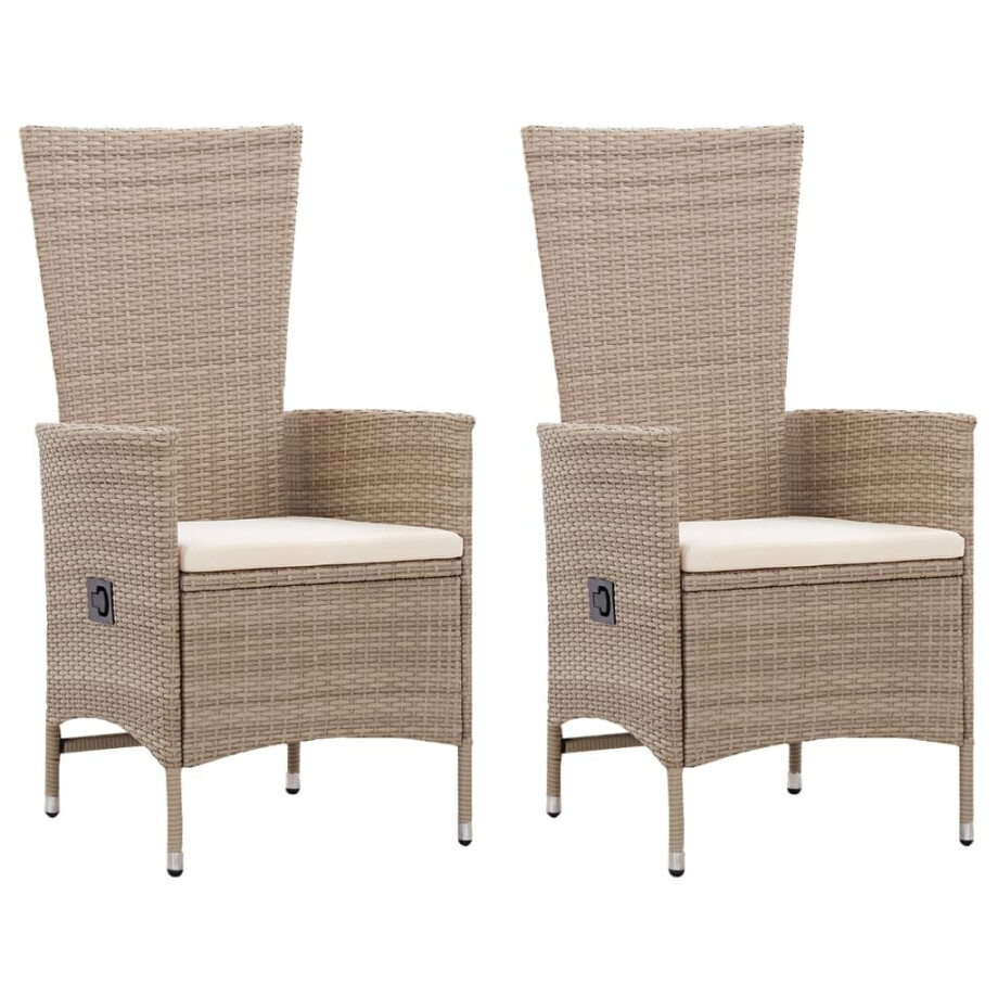 vidaXL Tuinstoelen 2 st met kussens poly rattan beige afbeelding 1