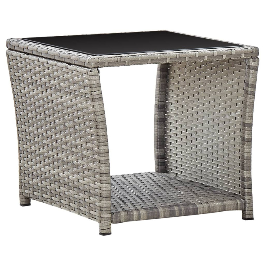 vidaXL Salontafel 45x45x40 cm poly rattan en glas grijs afbeelding 1