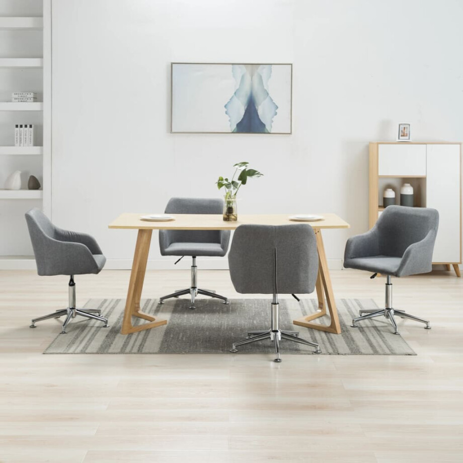 vidaXL Eetkamerstoelen 4 st draaibaar stof lichtgrijs afbeelding 1
