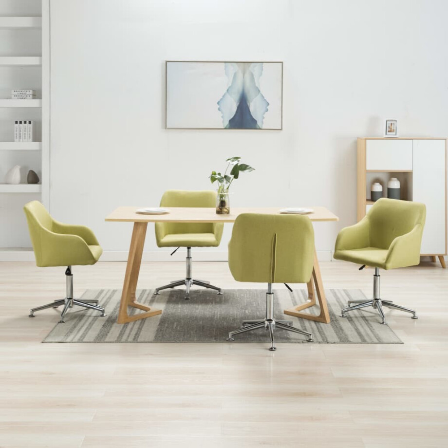 vidaXL Eetkamerstoelen 4 st draaibaar stof groen afbeelding 1