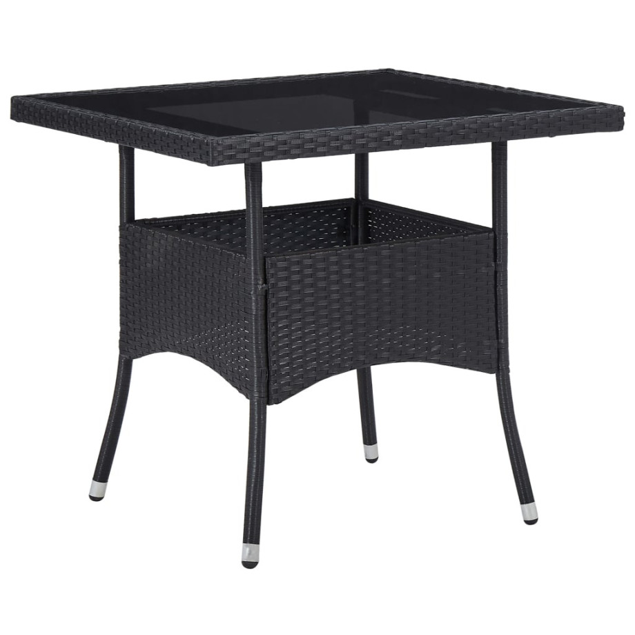 vidaXL Tuintafel poly rattan en glas zwart afbeelding 1