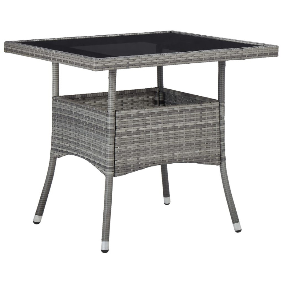 vidaXL Tuintafel poly rattan en glas grijs afbeelding 1