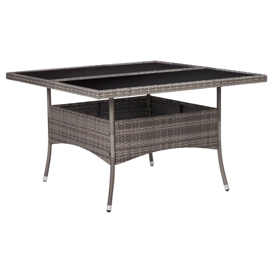 vidaXL Tuintafel poly rattan en glas grijs afbeelding 1