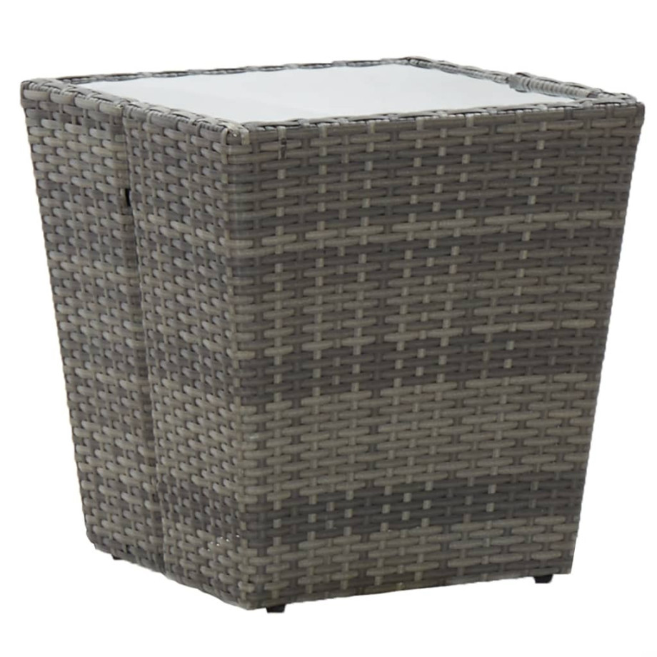 vidaXL Theetafel 41,5x41,5x43 cm poly rattan en gehard glas grijs afbeelding 1