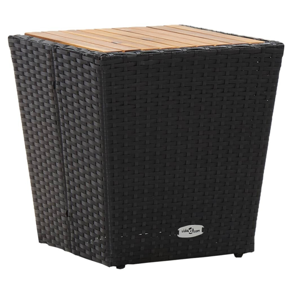 vidaXL Theetafel 41,5x41,5x43 cm poly rattan massief acaciahout zwart afbeelding 1