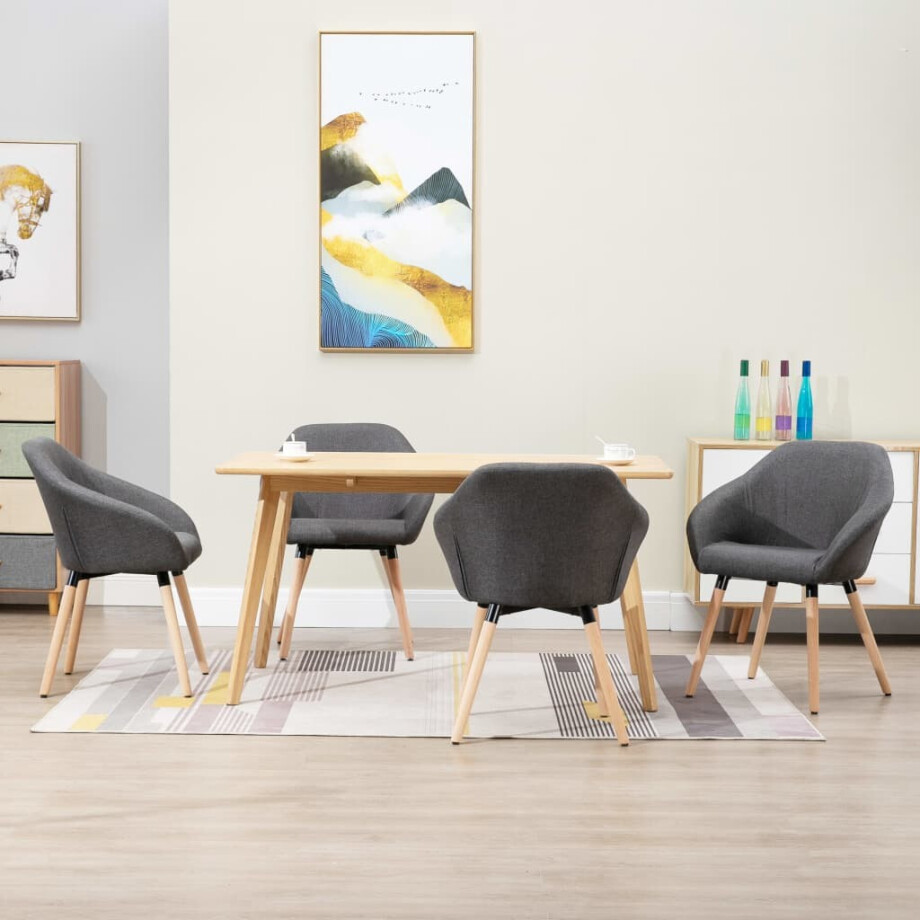 vidaXL Eetkamerstoelen 4 st stof donkergrijs afbeelding 1